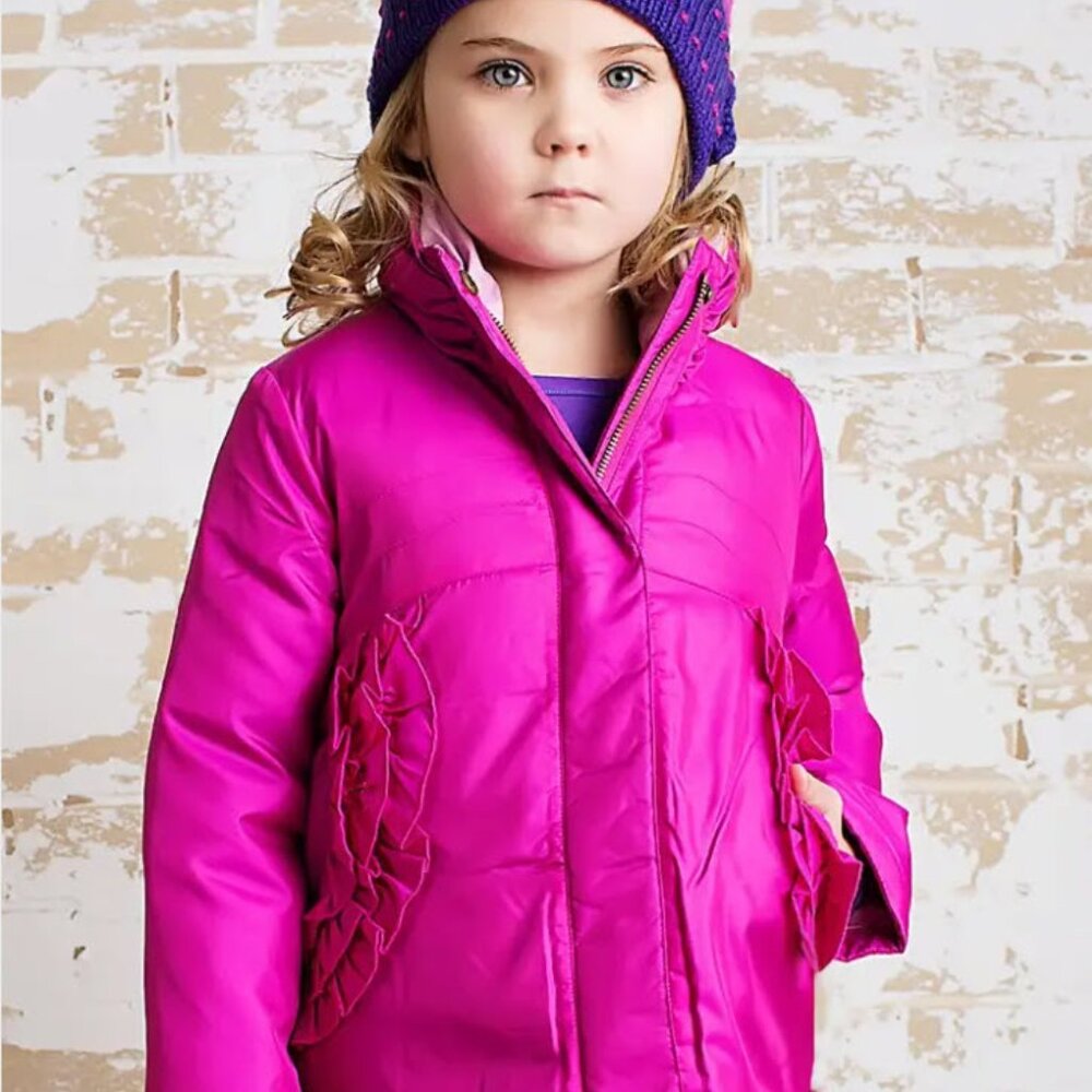 Girls Pocket full of Ruffle Down Jacket - Pink